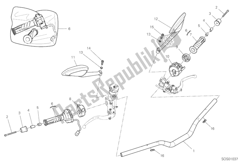 All parts for the Handlebar of the Ducati Streetfighter V4 S Thailand 1103 2020